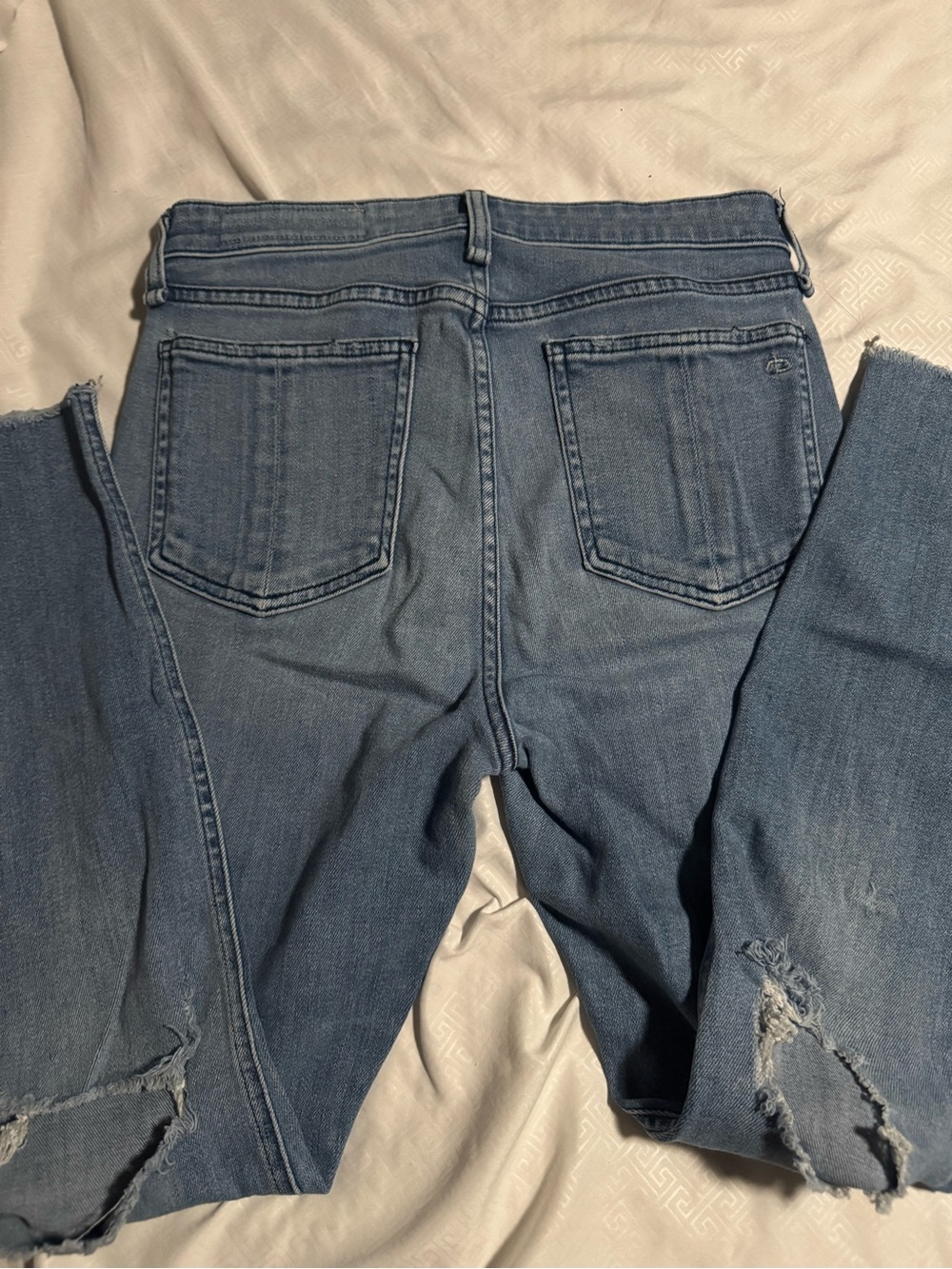 Rag & Bone High Rise Skinny Jeans 27 Distressed Light Wash Raw Hem Denim